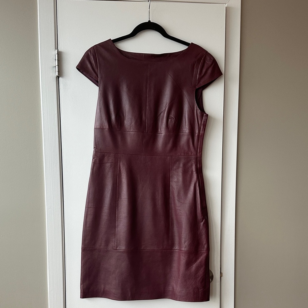 Chic Maroon Leather Mini Dress